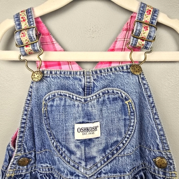OSHKOSH B'GOSH Jean‎ Overall Patchwork Dress Blue Pink Girls Size 2T - Picture 3 of 9